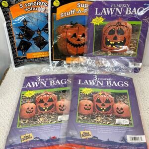 Halloween Lawn Yard Bags Lot of 5 Pks Stuff A Pumpkin Witches Yard Decor LG & XL